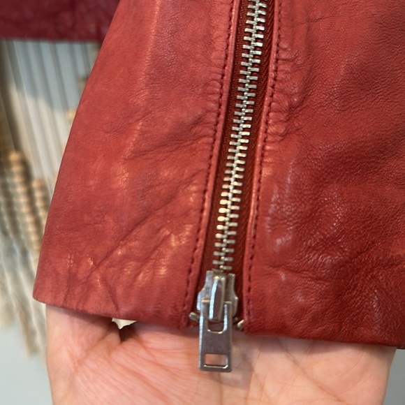 J.Crew Collection Red Washed Genuine Leather Moto Motorcycle Jacket M - Picture 10 of 12